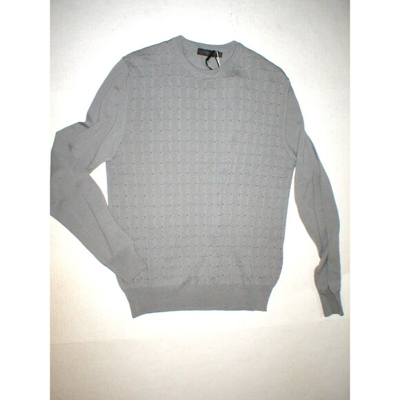 New Mens M NWT Calvin Klein Collection Merino Wool Sweater Gray Italy Squares - Picture 1 of 7